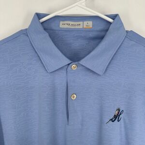 Peter Millar Featherweight UPF 50+ Golf Polo Mens Large Blue Bird Logo Pattern